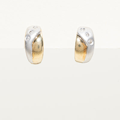 Two Tone Gold Diamond Huggie Earrings | 0.06ctw