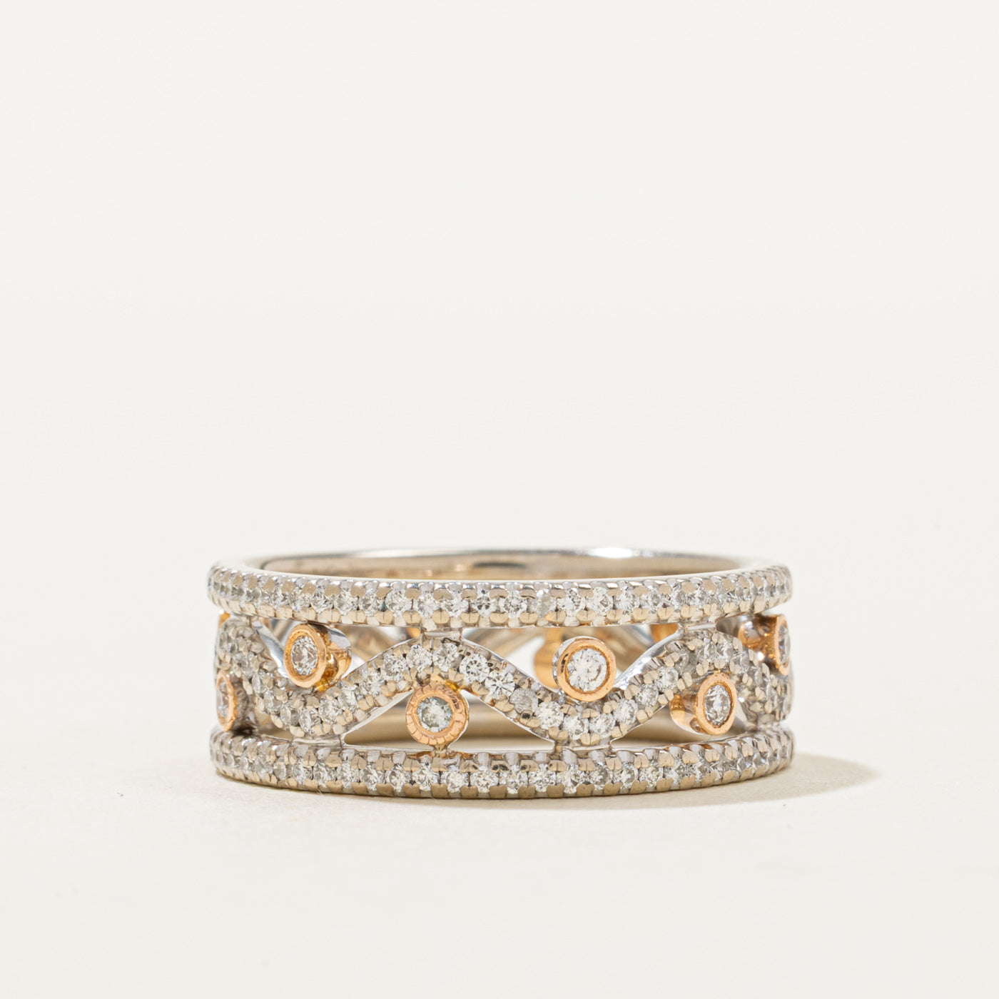 18K Diamond Accented Openwork Wave Design Band | 0.50ctw | SZ 6.5