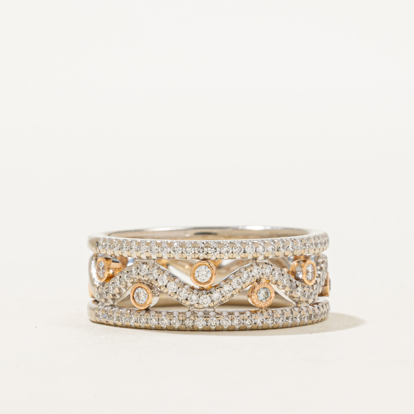 18K Diamond Accented Openwork Wave Design Band | 0.50ctw | SZ 6.5