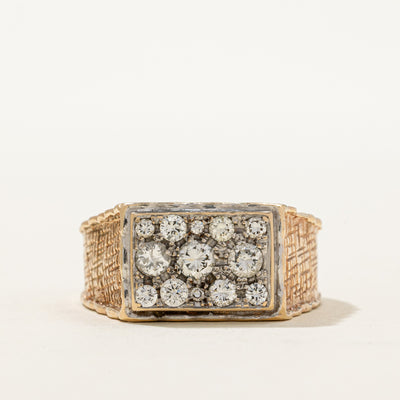 10K Multi Row Diamond Textured Signet Ring | 0.88ctw | SZ 11