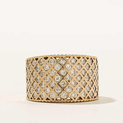 14K Diamond Diagonal Grid Wide Ring | 0.84ctw | SZ 7.25