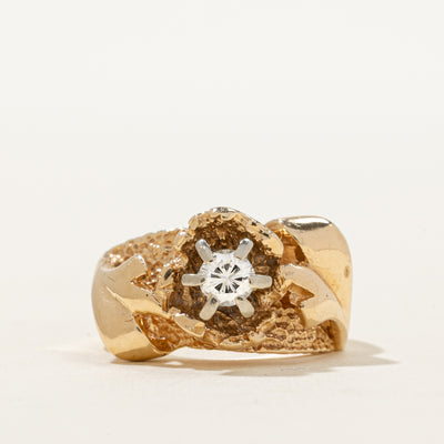 14K Solitaire Diamond Textured Abstract Ring | 0.22ct | SZ 5.5