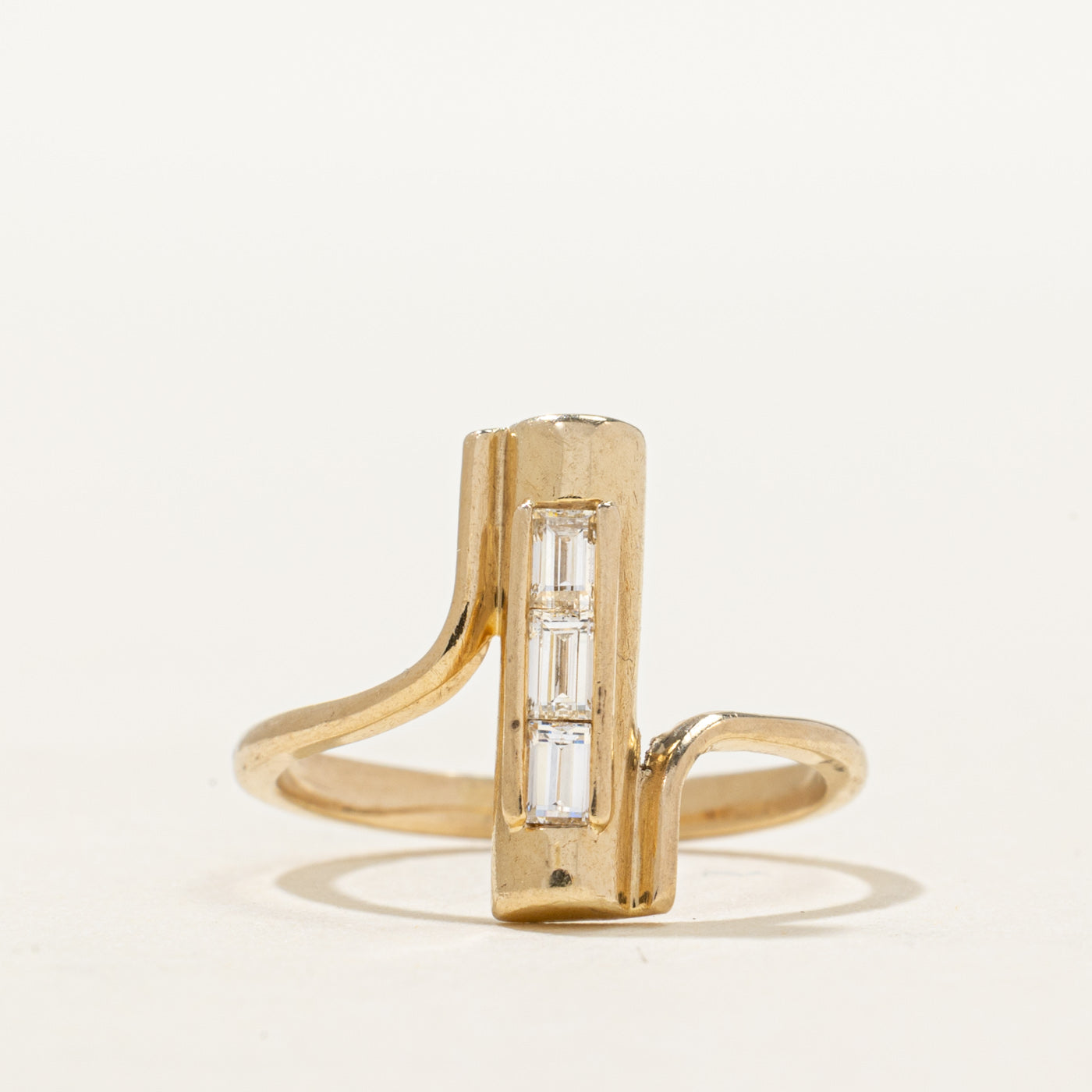 14K Baguette Diamond Column Bypass Ring | 0.19ctw | SZ 3.25