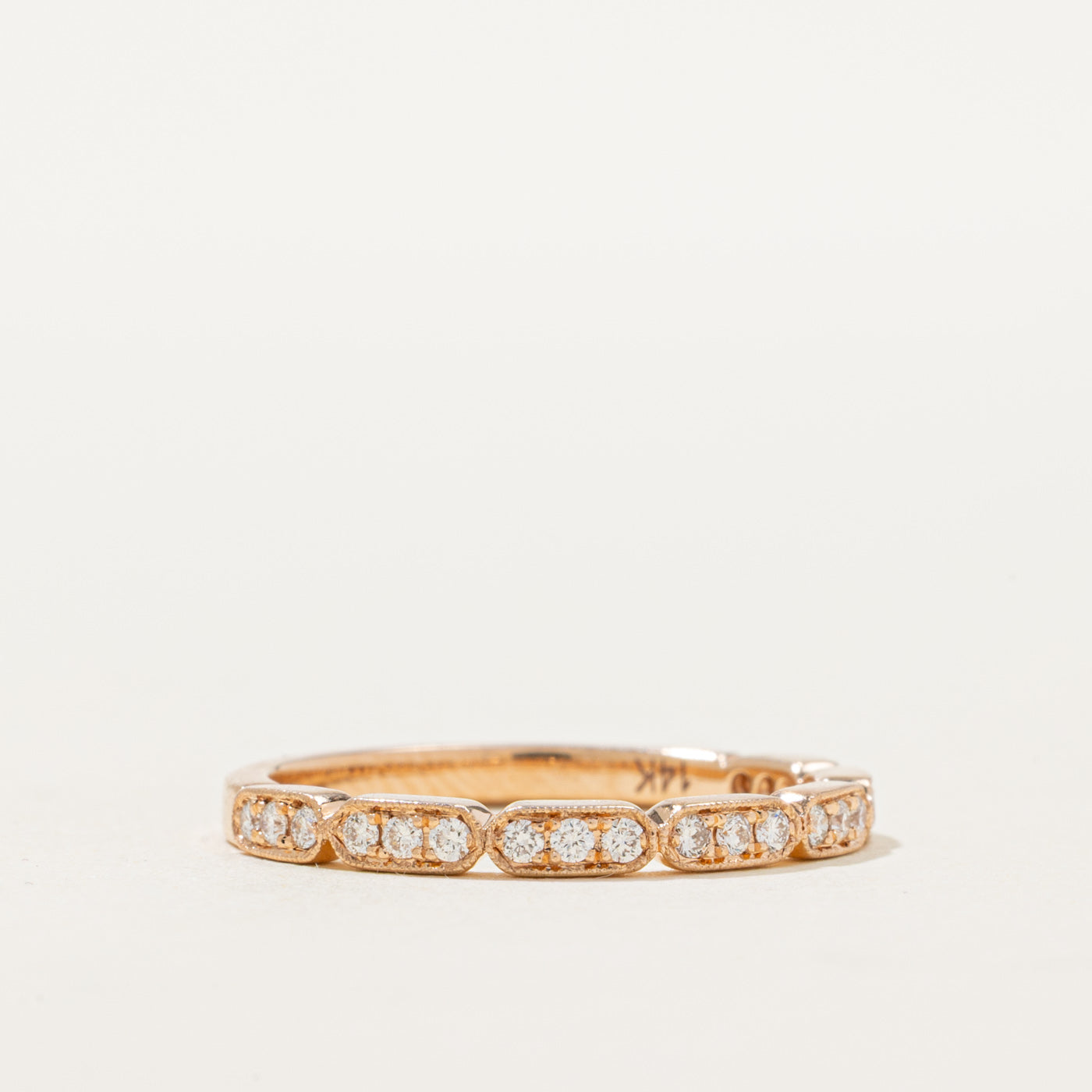14K Semi Eternity Diamond Milgrained Band | 0.20ctw | SZ 6.5