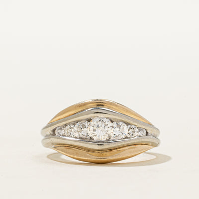 14K Two Tone Gold Channel Set Diamond Grooved Tapered Ring | 0.51ctw | SZ 4.25