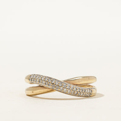 10K Pave Set Diamond Cross Over Ring | 0.24ctw | SZ 8.75