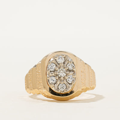 10k Diamond Oval Cluster Grooved Signet Ring | 0.44ctw | SZ 9.75