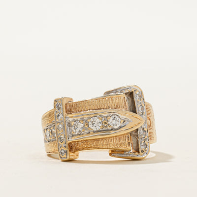14K Two Tone Gold Diamond Buckle Ring | 0.33ctw | SZ 7.75