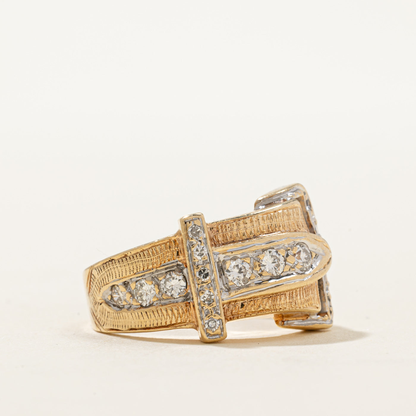 14K Two Tone Gold Diamond Buckle Ring | 0.33ctw | SZ 7.75