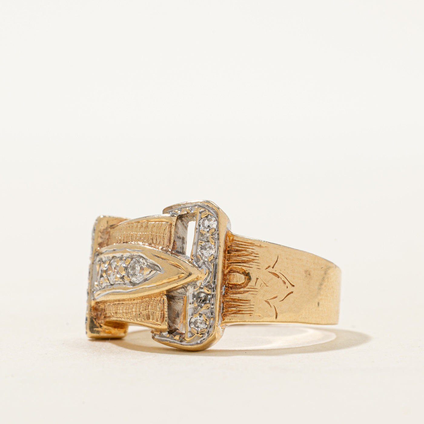 14K Two Tone Gold Diamond Buckle Ring | 0.33ctw | SZ 7.75