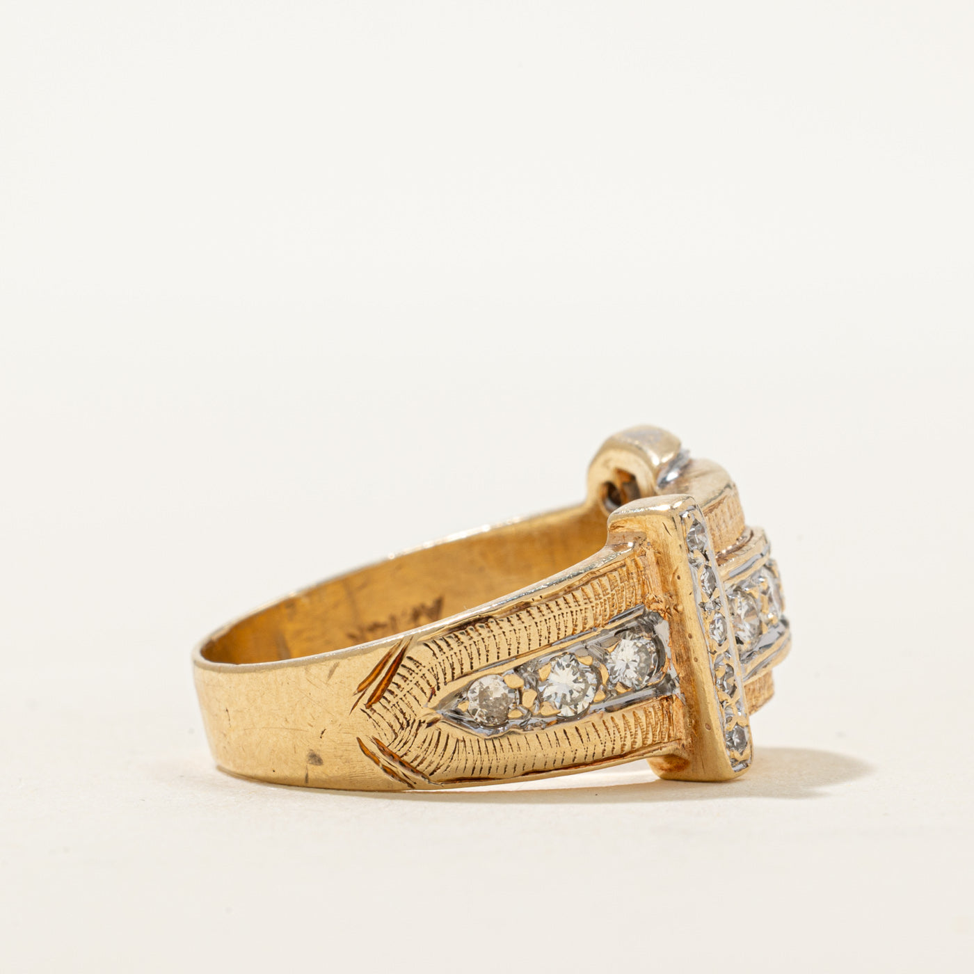 14K Two Tone Gold Diamond Buckle Ring | 0.33ctw | SZ 7.75