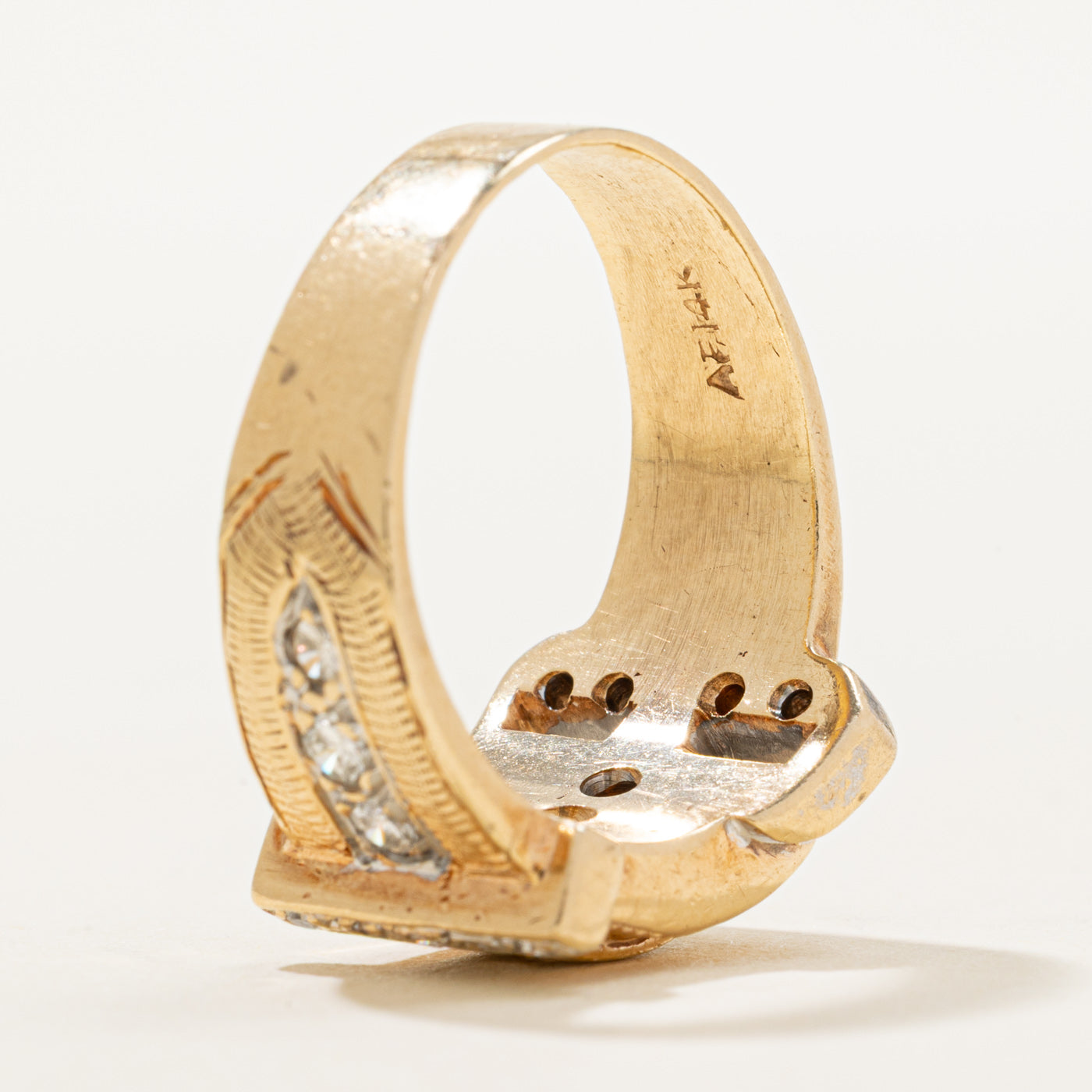 14K Two Tone Gold Diamond Buckle Ring | 0.33ctw | SZ 7.75