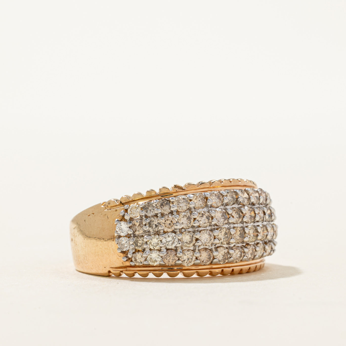 14K Multi Row Diamond Scallop Edged Dome Ring | 1.69ctw | SZ 10.5