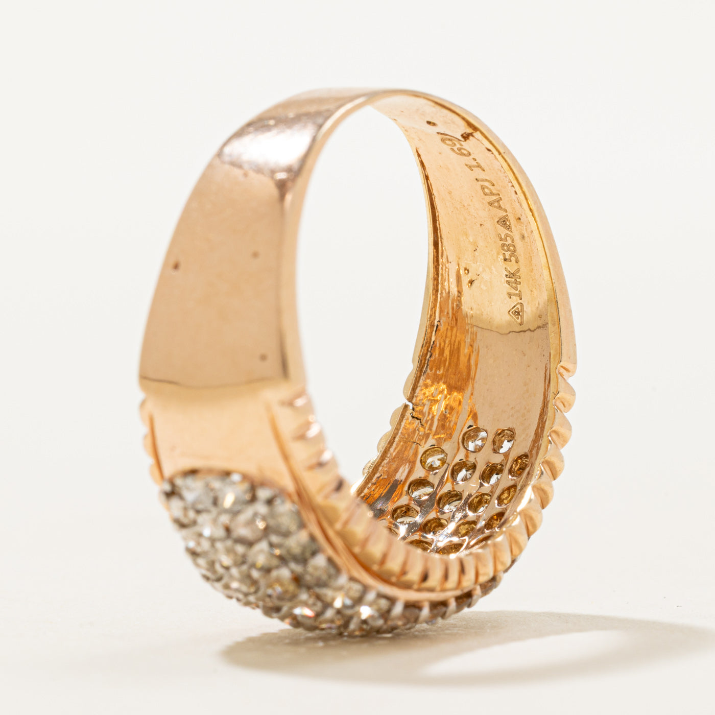 14K Multi Row Diamond Scallop Edged Dome Ring | 1.69ctw | SZ 10.5