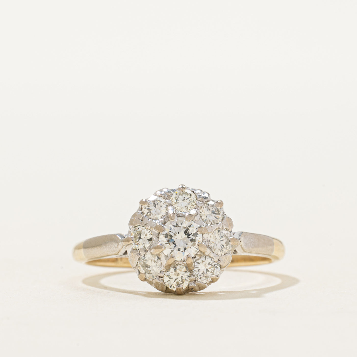 18K Two Tone Gold Diamond Round Cluster Ring | 0.64ctw | SZ 7