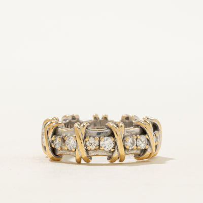 18K Two Tone Gold Diamond X Pattern Ring | 1.14ctw | SZ 6.5