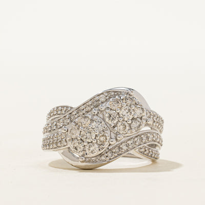 10K Double Cluster Diamond Cross Over Ring | 0.82ctw | SZ 6.25