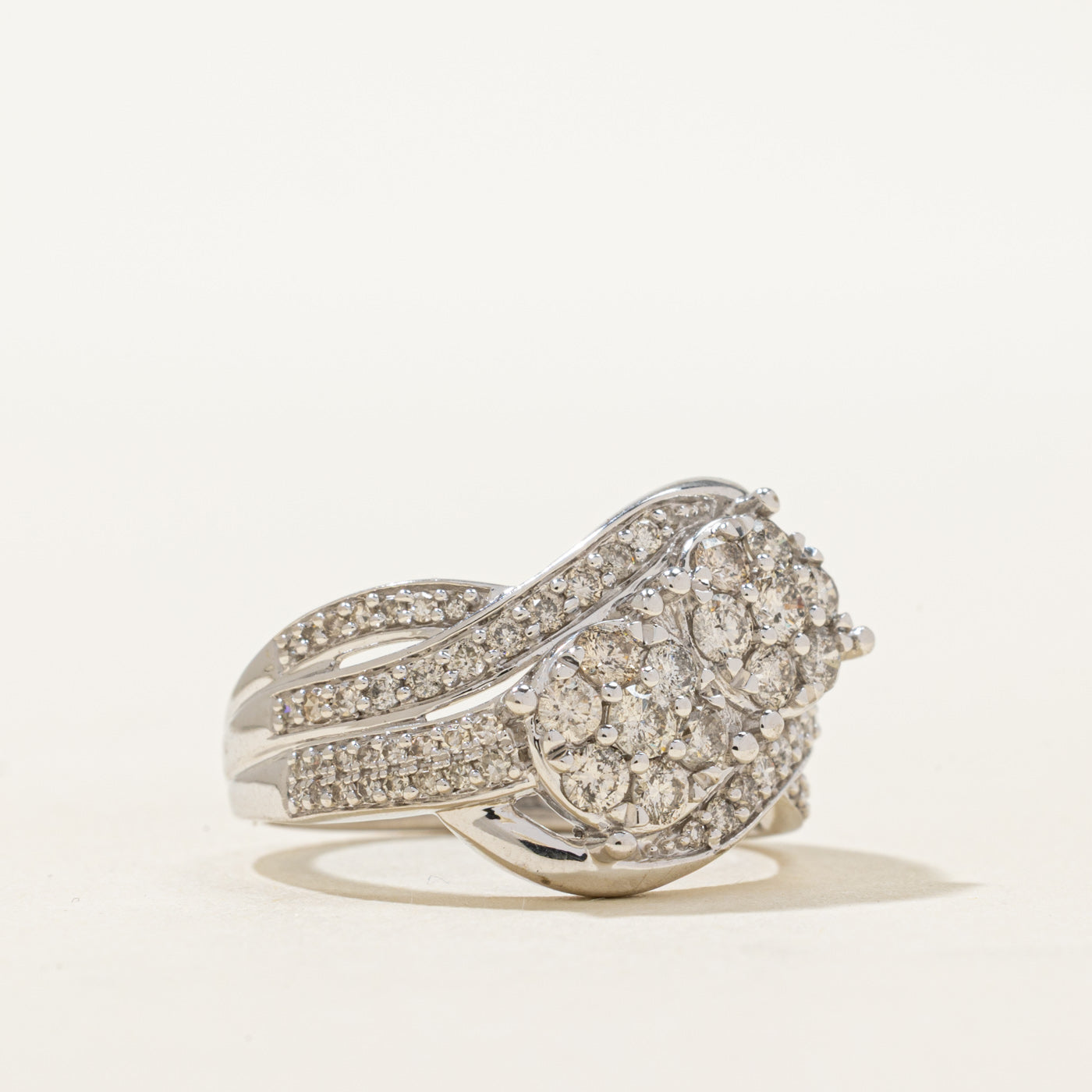 10K Double Cluster Diamond Cross Over Ring | 0.82ctw | SZ 6.25