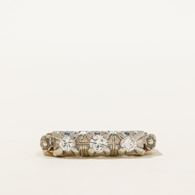 14K Two Tone Gold Three Stone Diamond Engraved Ring | 0.23ctw | SZ 5.5