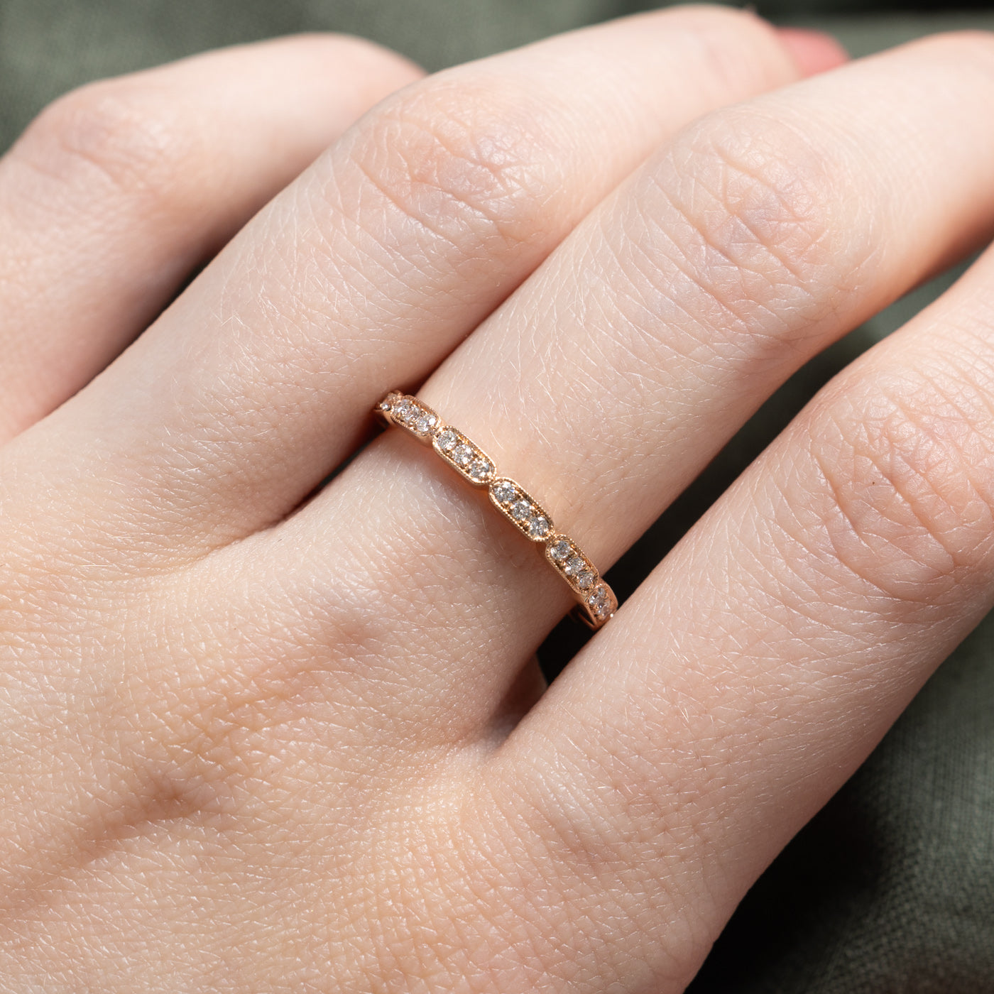 14K Semi Eternity Diamond Milgrained Band | 0.20ctw | SZ 6.5