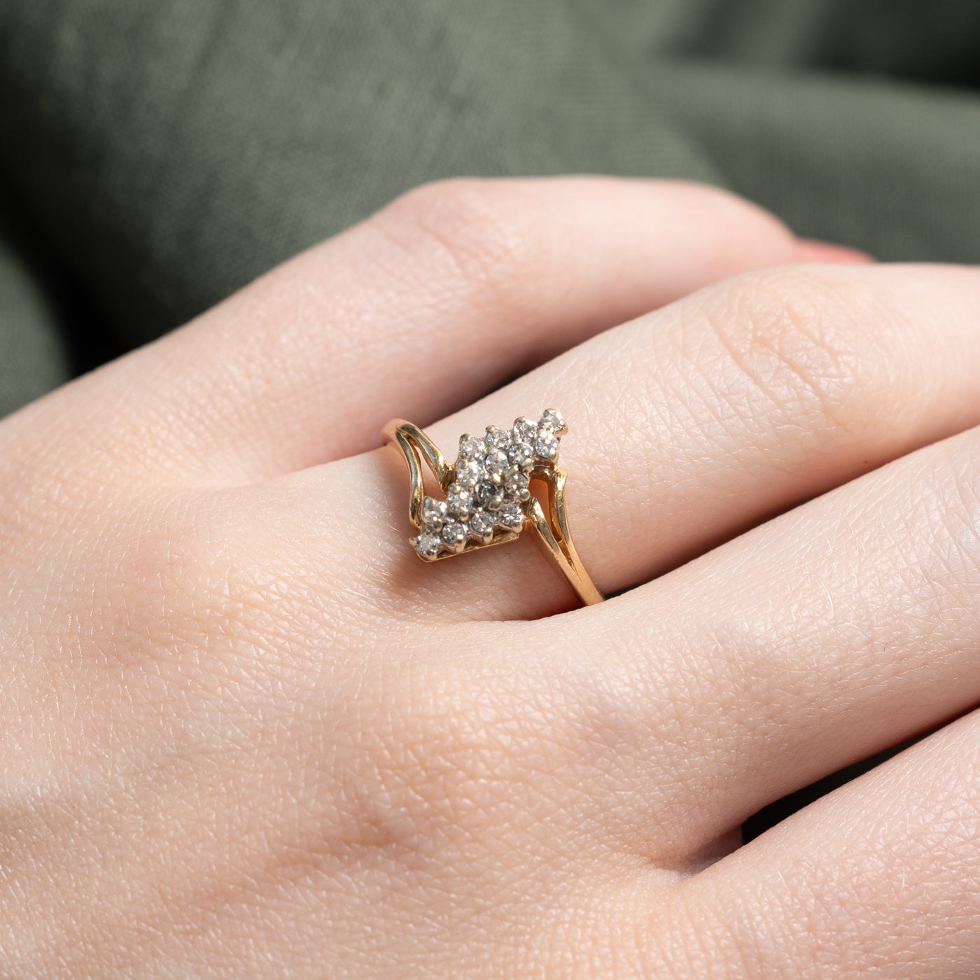 14K Diamond Cluster Bypass Ring | 0.20ctw | SZ 6.75