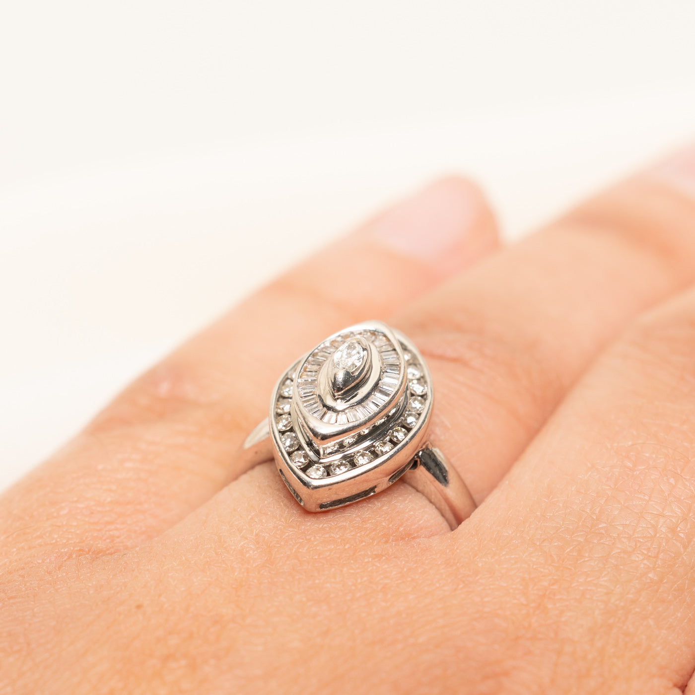 White Gold Mixed Cut Diamond Navette Ring | 0.61ctw | SZ 6.25