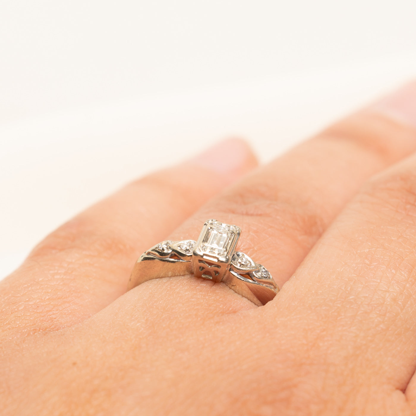 White Gold Emerald Cut Diamond Ring | 0.20ctw | SZ 6.5