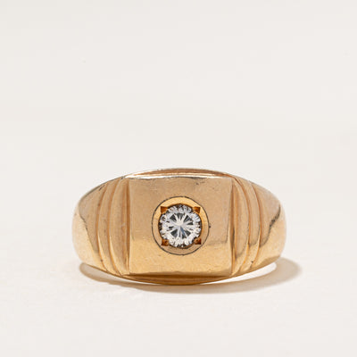 Solitaire Diamond Grooved Signet Ring | 0.30ct | SZ 9.25
