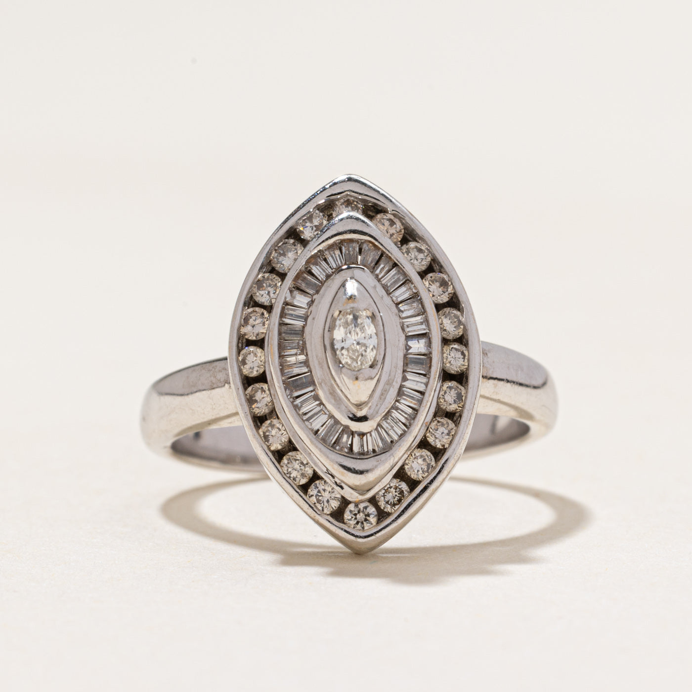 White Gold Mixed Cut Diamond Navette Ring | 0.61ctw | SZ 6.25