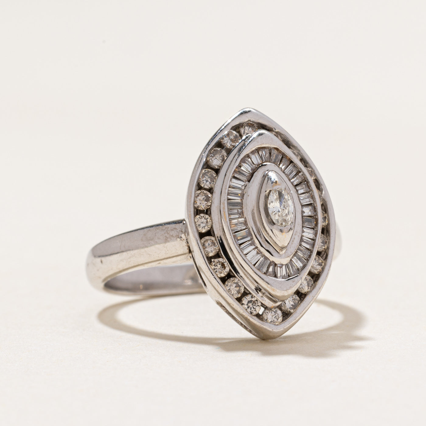 White Gold Mixed Cut Diamond Navette Ring | 0.61ctw | SZ 6.25