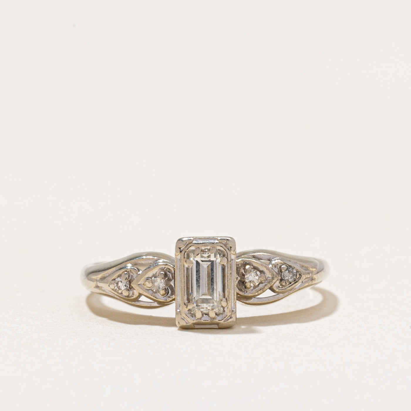 White Gold Emerald Cut Diamond Ring | 0.20ctw | SZ 6.5