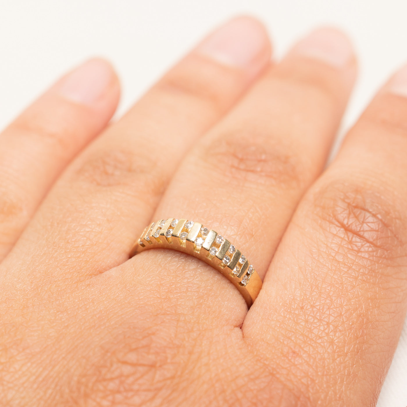 14k Channel Set Diamond Multi Column Ring | 0.20ctw | SZ 8