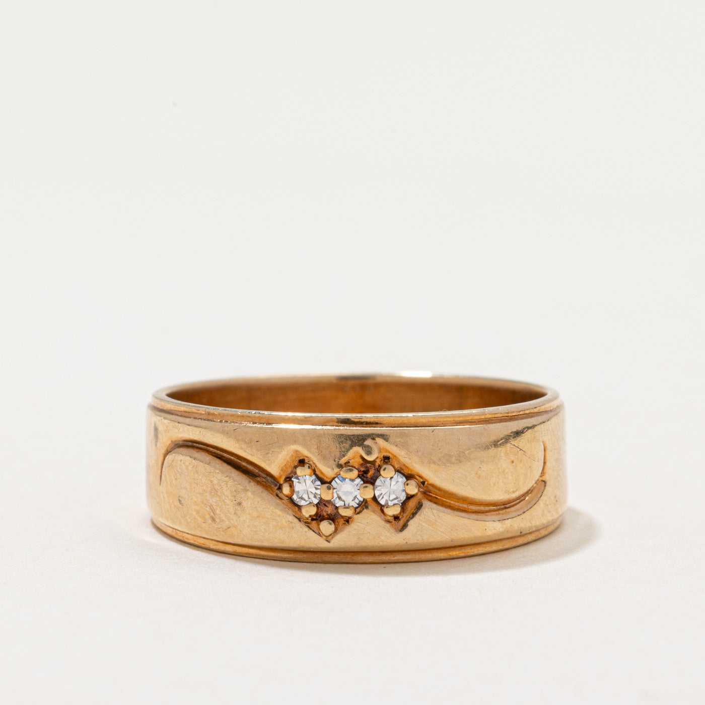 Three Stone Diamond Engraved Band | 0.06ctw | SZ 9.5