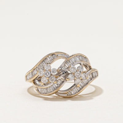18k Diamond Petal Cross Over Ring | 0.60ctw | SZ 5.75