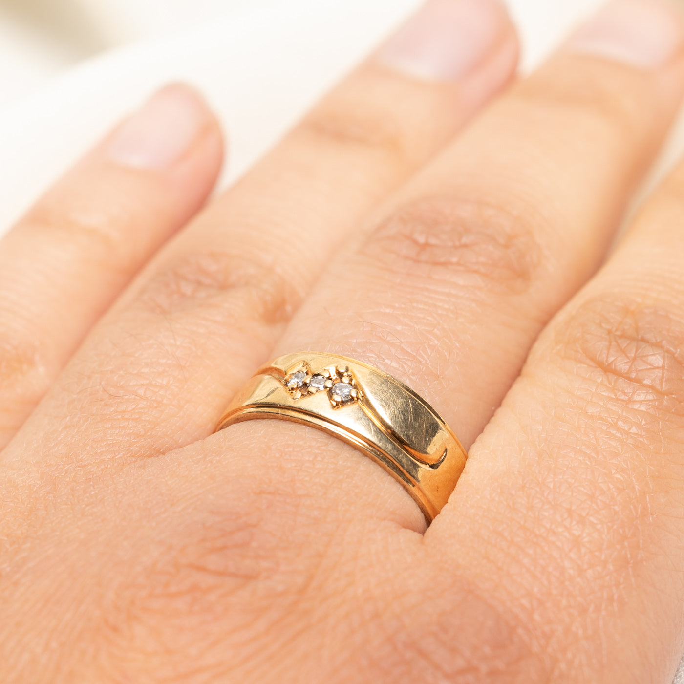 Three Stone Diamond Engraved Band | 0.06ctw | SZ 9.5