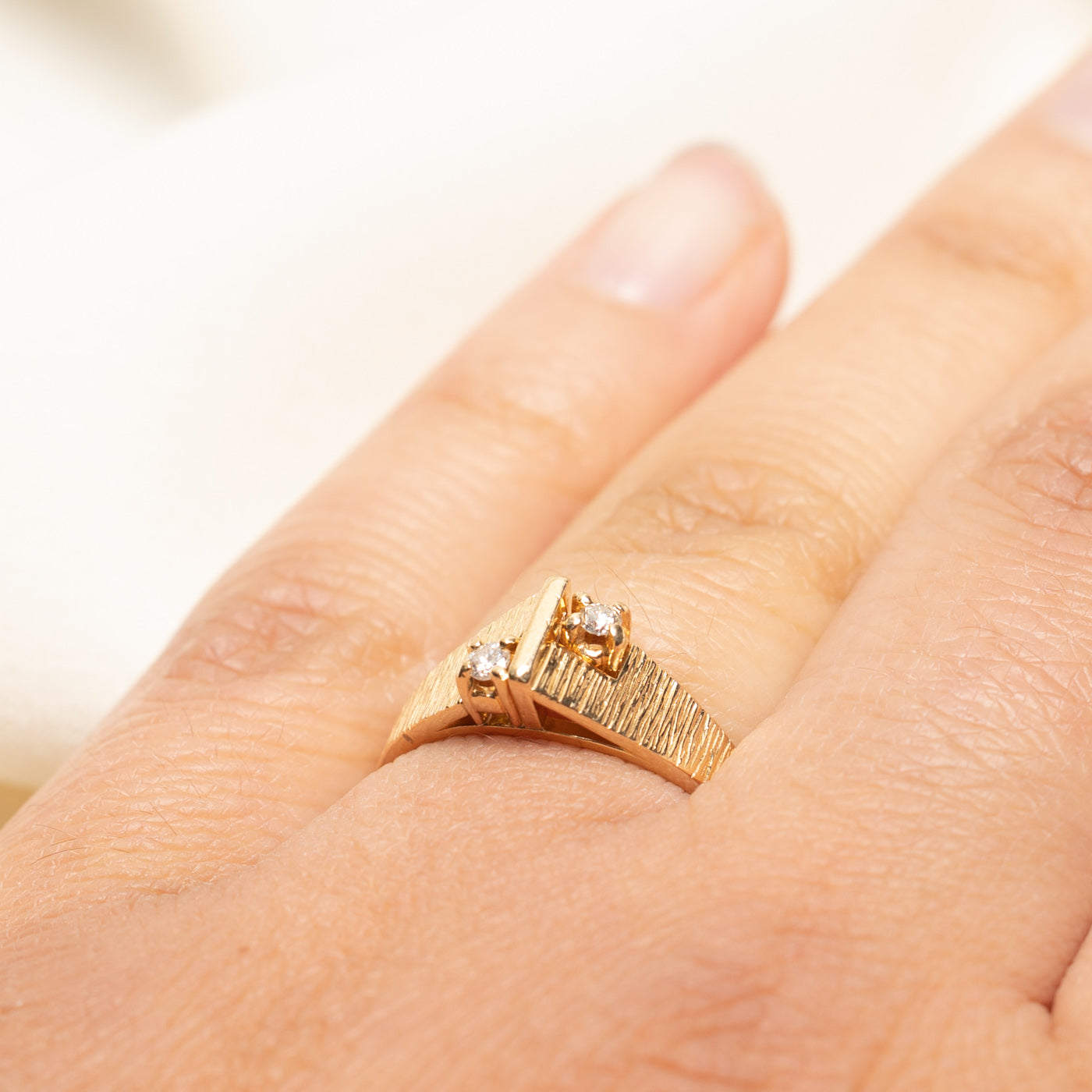 Two Stone Diamond Textured Ring | 0.07ctw | SZ 6.75