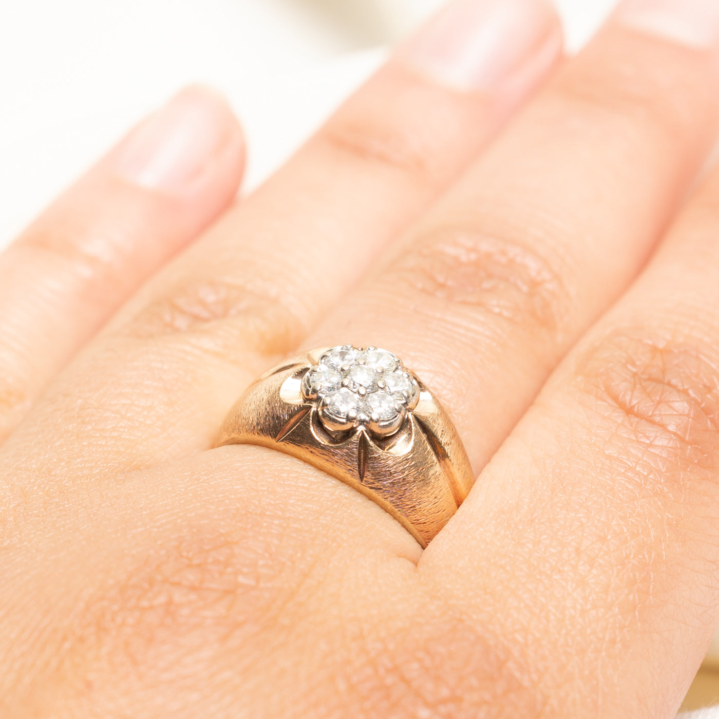 Diamond Daisy Textured Dome Ring | 0.45ctw | SZ 8