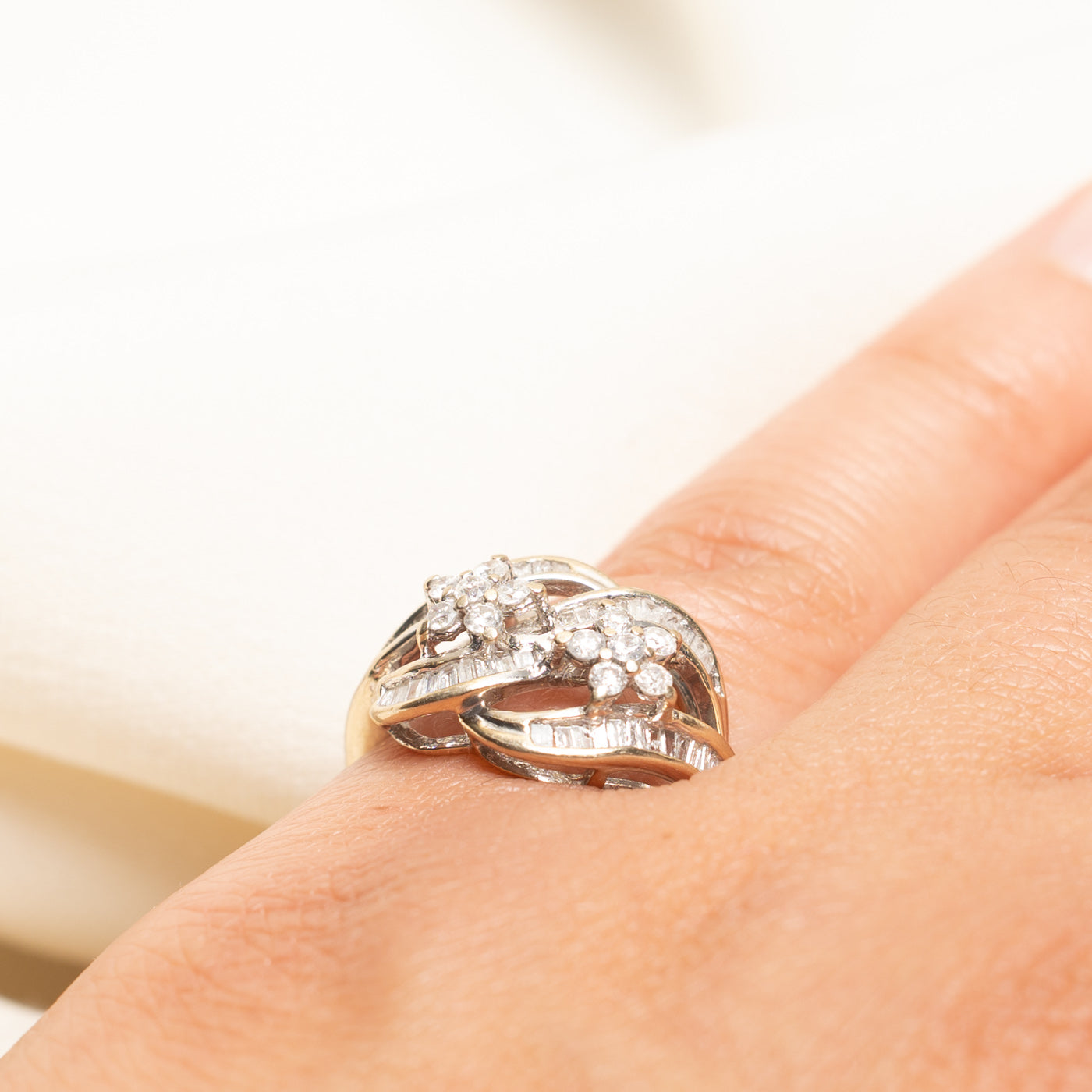18k Diamond Petal Cross Over Ring | 0.60ctw | SZ 5.75