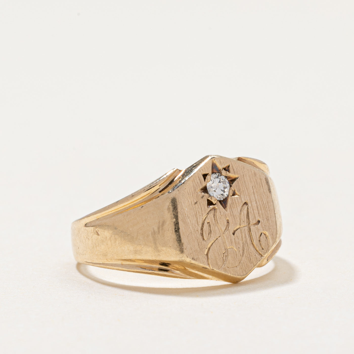 Star Set Diamond 'JA' Initial Signet Ring | 0.03ct | SZ 3.25