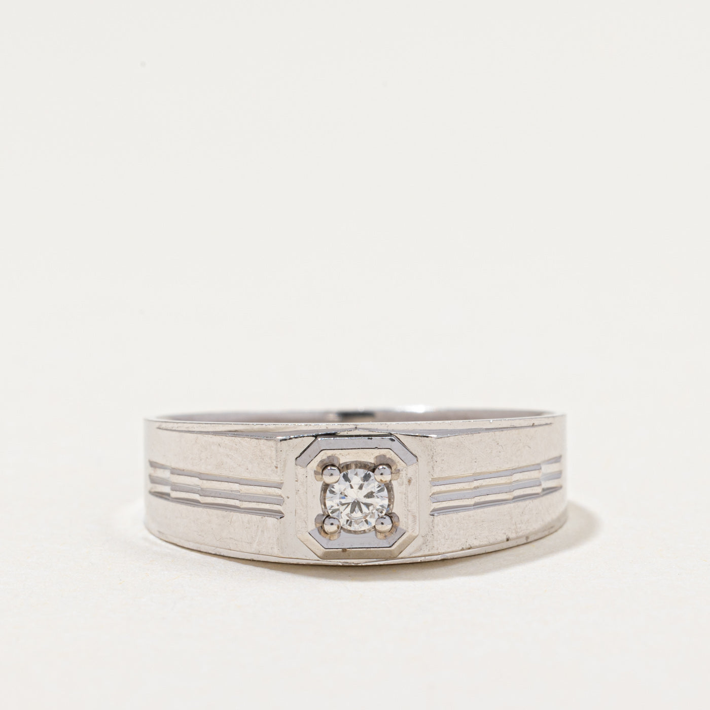 Solitaire Diamond Grooved Ring | 0.075ct | SZ 7.75