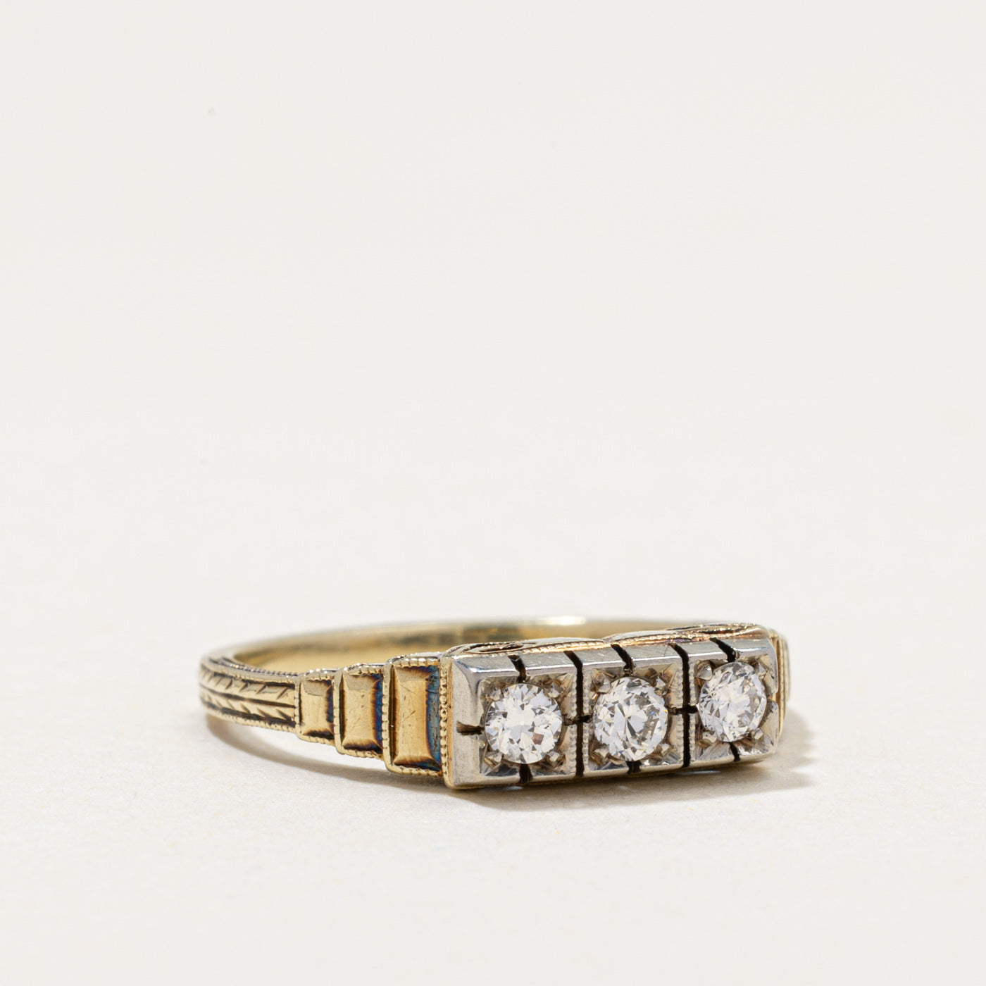 Three Stone Diamond Textured Ring | 0.18ctw | SZ 6.5
