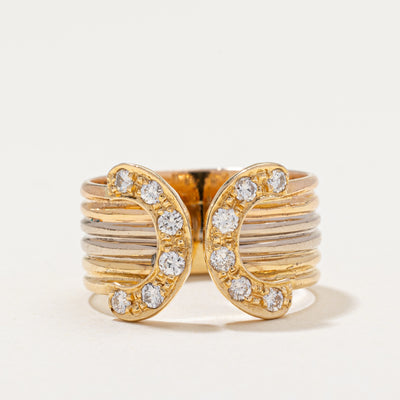 Diamond C Design Grooved Cocktail Ring | 0.42ctw | SZ 7.25