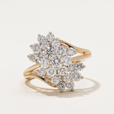 Diamond Cluster Bypass Cocktail Ring | 1.26ctw | SZ 7