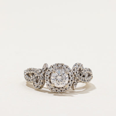 Diamond Halo Scrollwork Design Ring | 0.81ctw | SZ 5.25