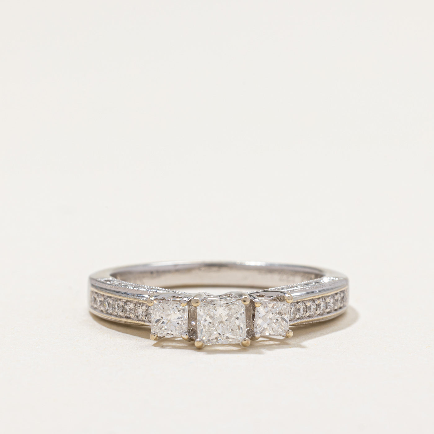 Three Stone Princess Cut Diamond Engagement Ring | 0.82ctw | SZ 8