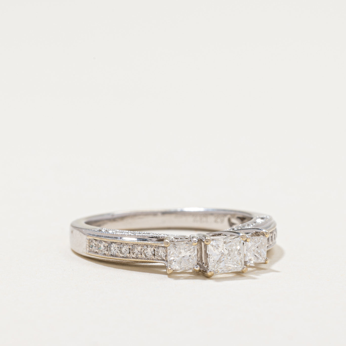 Three Stone Princess Cut Diamond Engagement Ring | 0.82ctw | SZ 8