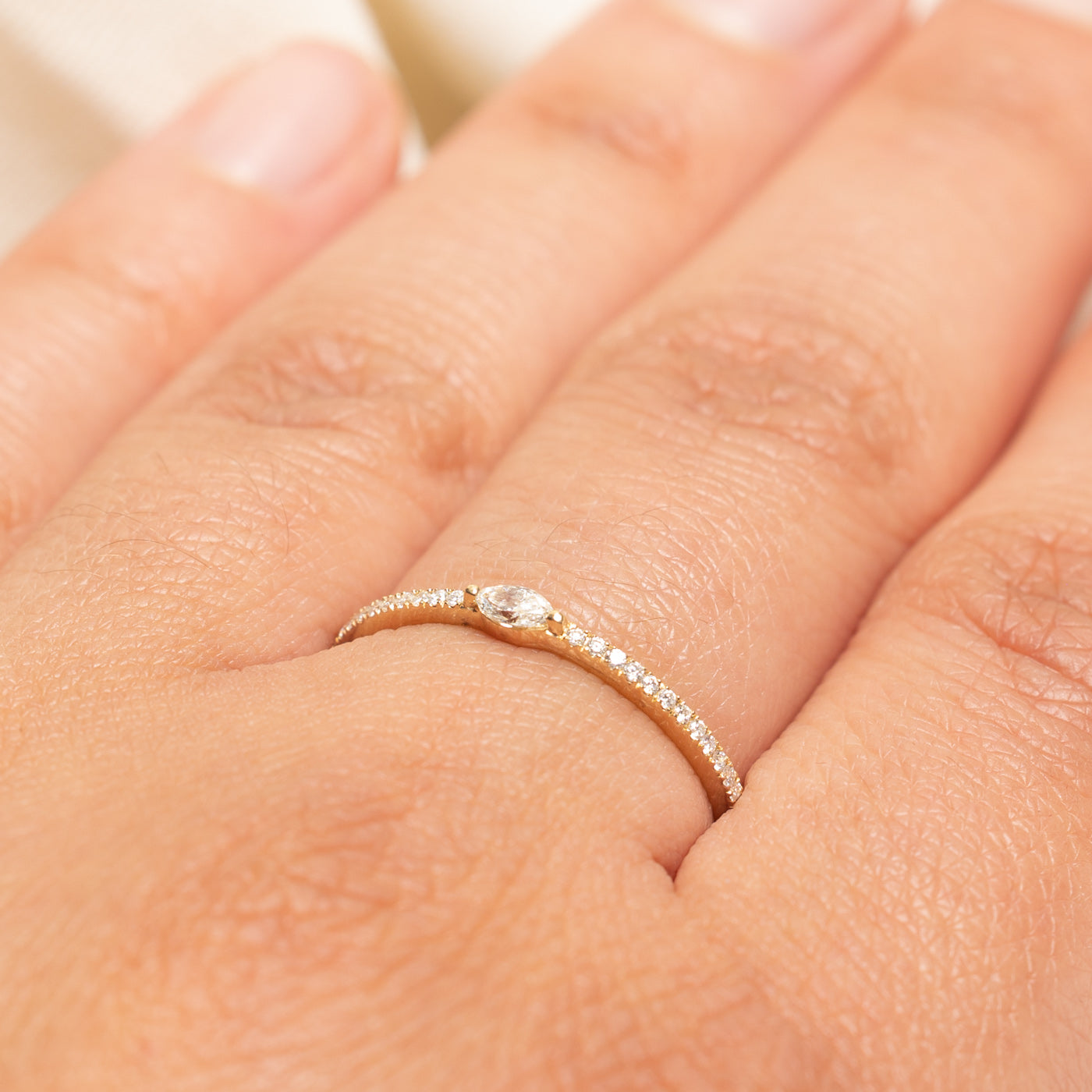 Marquise Cut Diamond Accented Thin Band | 0.16ctw | SZ 8.25