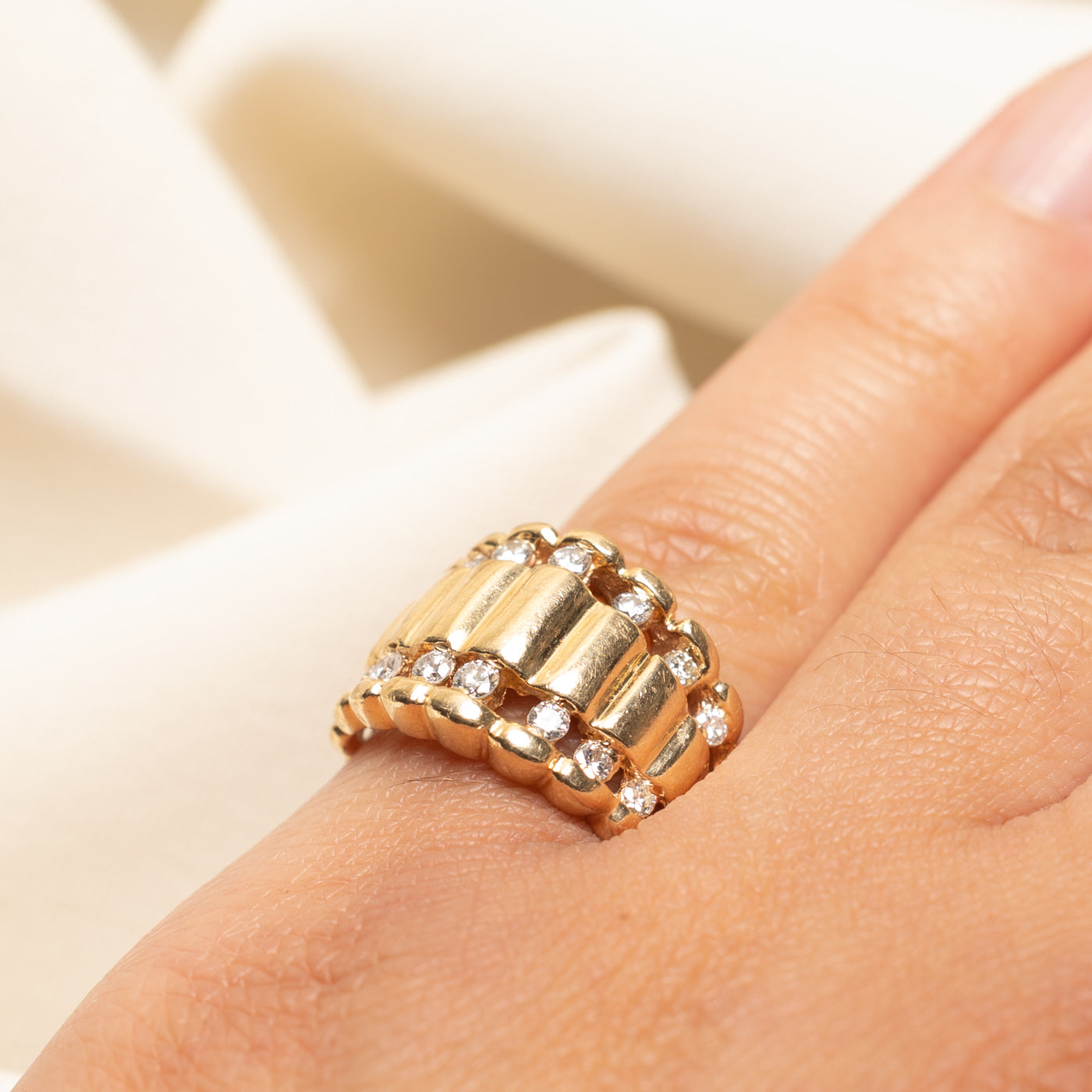 14k Diamond Scalloped Chunky Ring | 0.60ctw | SZ 5