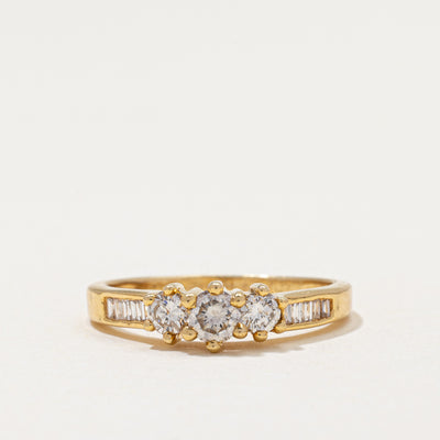 18k Three Stone Diamond Accented Ring | 0.65ctw | SZ 6.75