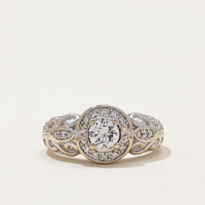 14k Diamond Halo Scrollwork Ring | 0.47ctw | SZ 4.5
